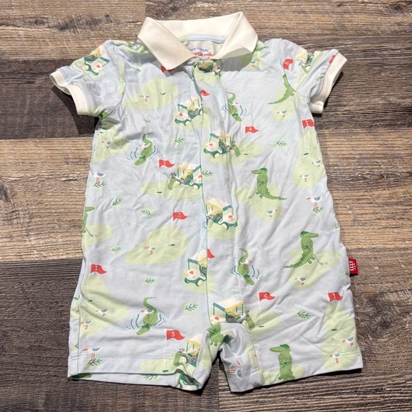Magnetic Me Alligator Golf Print 9-12 Month Romper - Picture 1 of 4